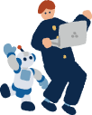 ノートパソコンを開く人とロボット